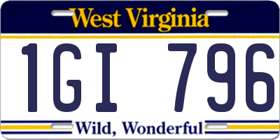 WV license plate 1GI796