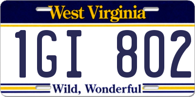WV license plate 1GI802