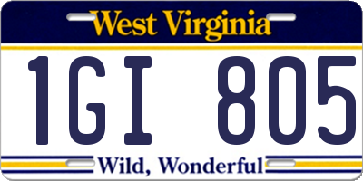 WV license plate 1GI805