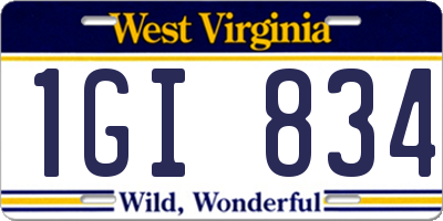WV license plate 1GI834