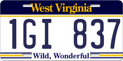 WV license plate 1GI837