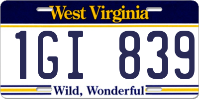 WV license plate 1GI839