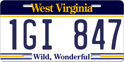 WV license plate 1GI847