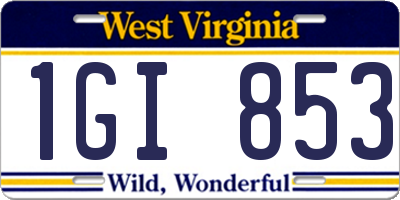 WV license plate 1GI853