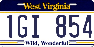 WV license plate 1GI854