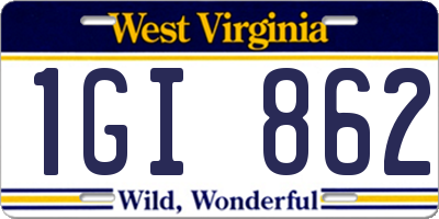 WV license plate 1GI862