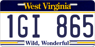 WV license plate 1GI865