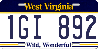 WV license plate 1GI892