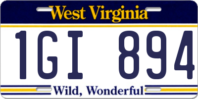 WV license plate 1GI894