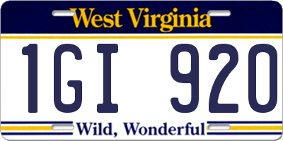 WV license plate 1GI920