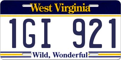 WV license plate 1GI921