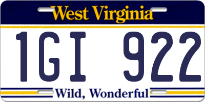 WV license plate 1GI922