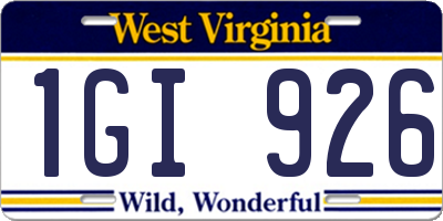 WV license plate 1GI926