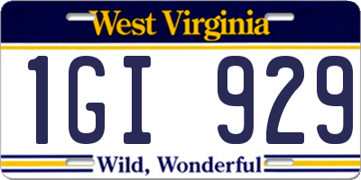 WV license plate 1GI929
