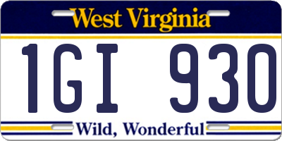 WV license plate 1GI930