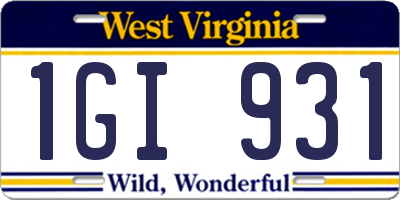 WV license plate 1GI931