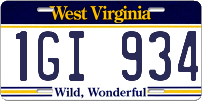 WV license plate 1GI934