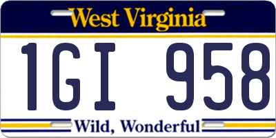 WV license plate 1GI958