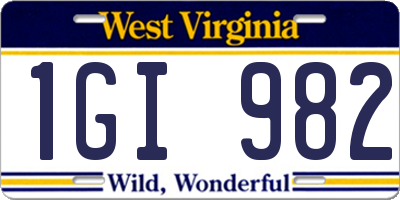 WV license plate 1GI982