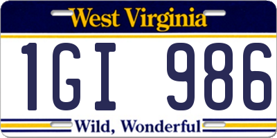 WV license plate 1GI986