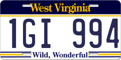 WV license plate 1GI994