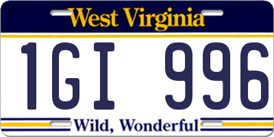 WV license plate 1GI996