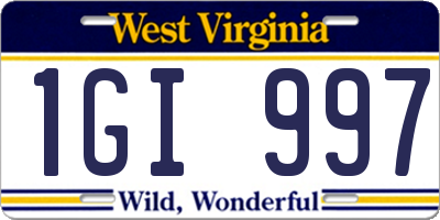 WV license plate 1GI997