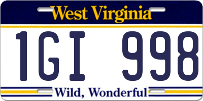 WV license plate 1GI998