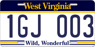 WV license plate 1GJ003