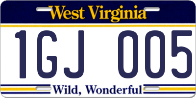 WV license plate 1GJ005