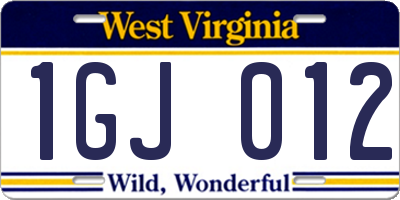 WV license plate 1GJ012