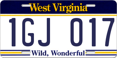 WV license plate 1GJ017