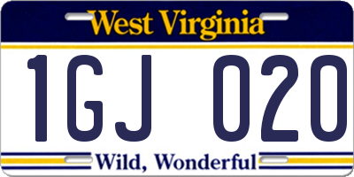 WV license plate 1GJ020