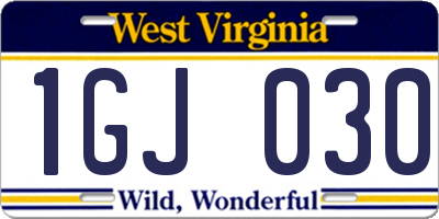 WV license plate 1GJ030