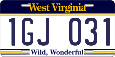 WV license plate 1GJ031