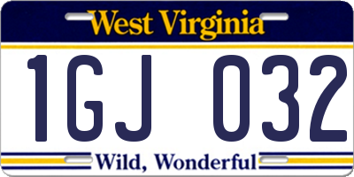 WV license plate 1GJ032