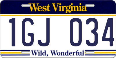 WV license plate 1GJ034