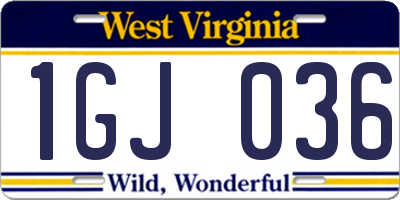 WV license plate 1GJ036