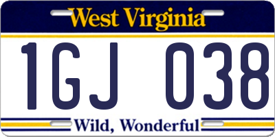 WV license plate 1GJ038
