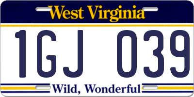 WV license plate 1GJ039
