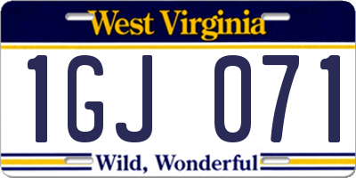 WV license plate 1GJ071