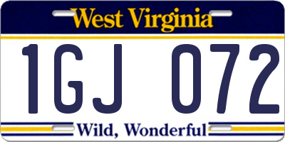 WV license plate 1GJ072