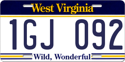 WV license plate 1GJ092