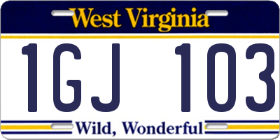 WV license plate 1GJ103