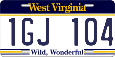 WV license plate 1GJ104