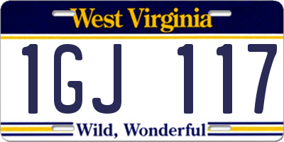 WV license plate 1GJ117