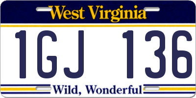 WV license plate 1GJ136