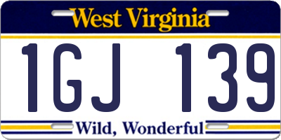 WV license plate 1GJ139