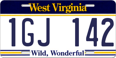 WV license plate 1GJ142