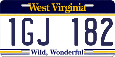 WV license plate 1GJ182